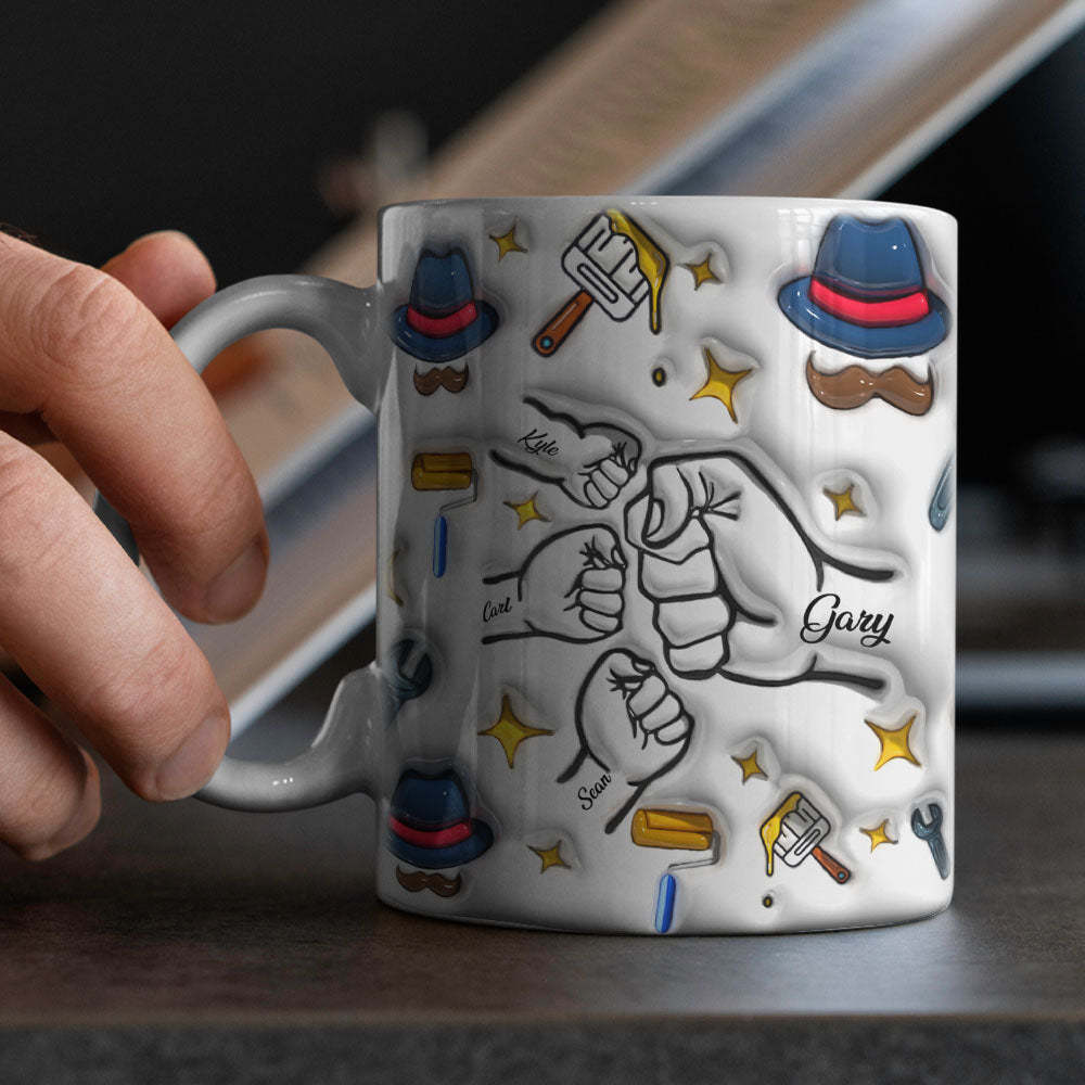 Father's Day Gifts Custom 1-6 Kids Personalized Names 3D Inflated Effect Printed Coffee Mug - PhotoBoxer