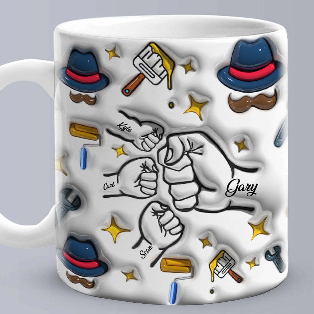 Father's Day Gifts Custom 1-6 Kids Personalized Names 3D Inflated Effect Printed Coffee Mug - PhotoBoxer