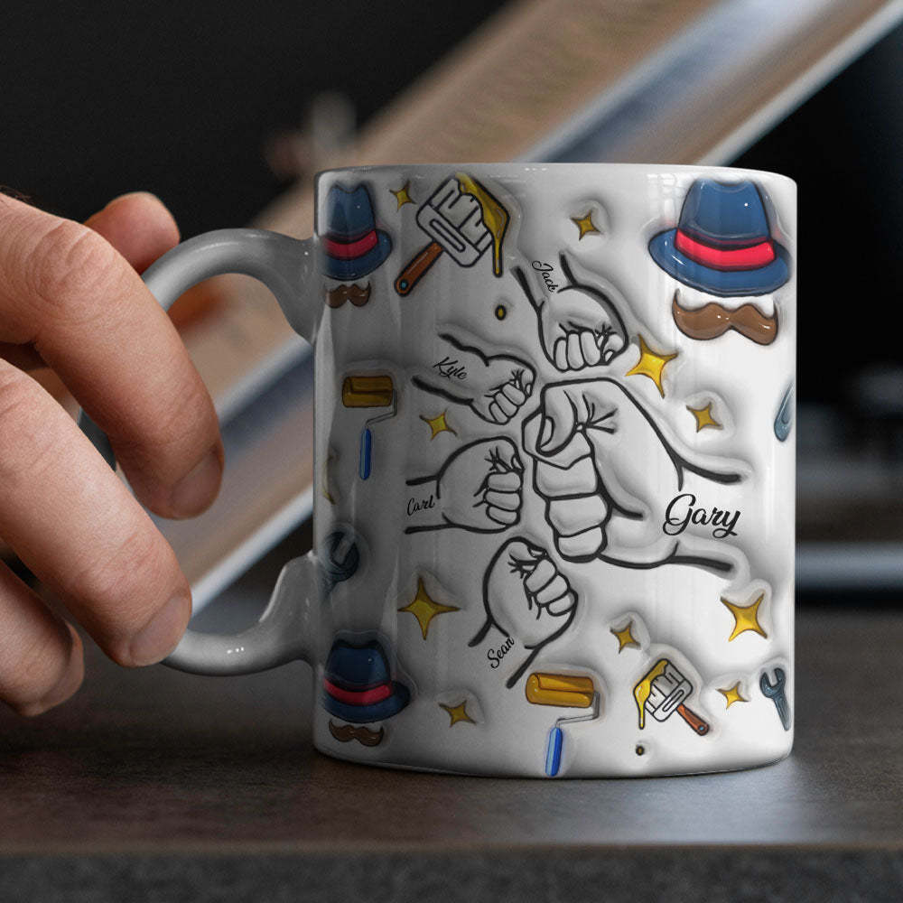 Father's Day Gifts Custom 1-6 Kids Personalized Names 3D Inflated Effect Printed Coffee Mug - PhotoBoxer