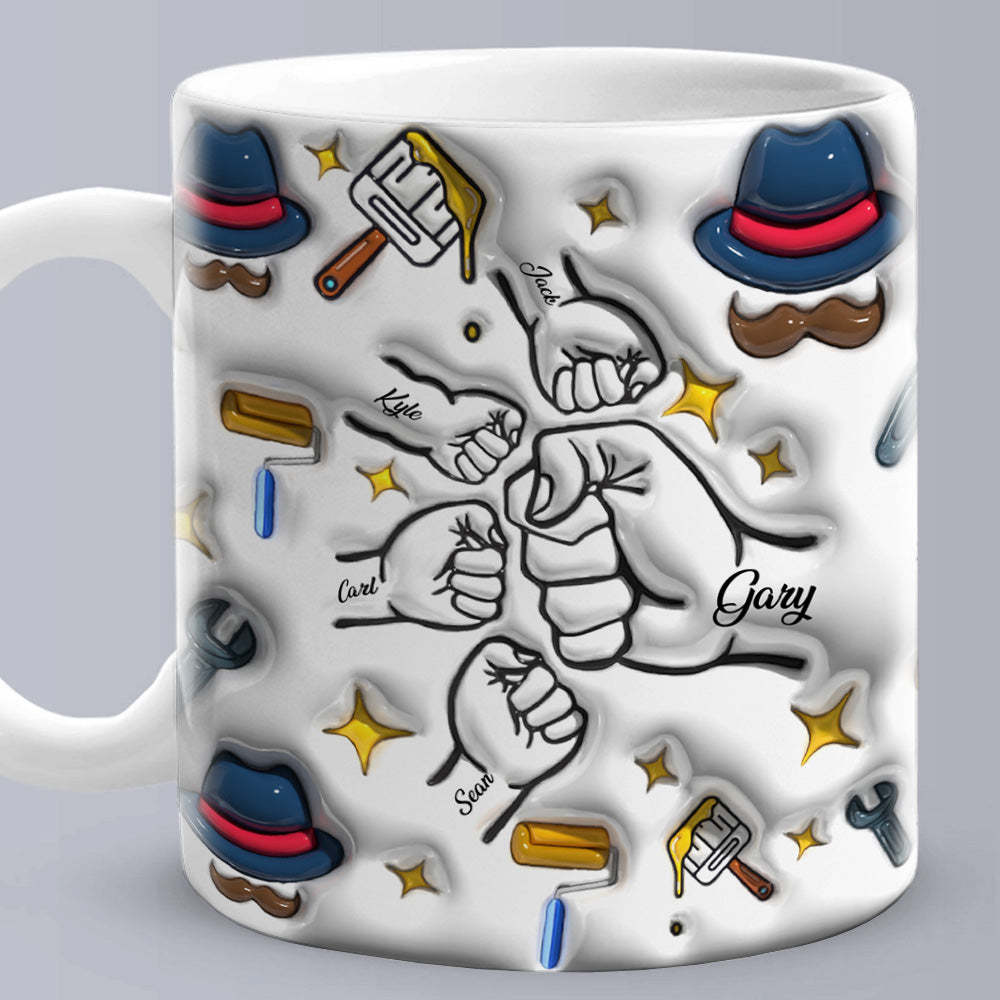 Father's Day Gifts Custom 1-6 Kids Personalized Names 3D Inflated Effect Printed Coffee Mug - PhotoBoxer