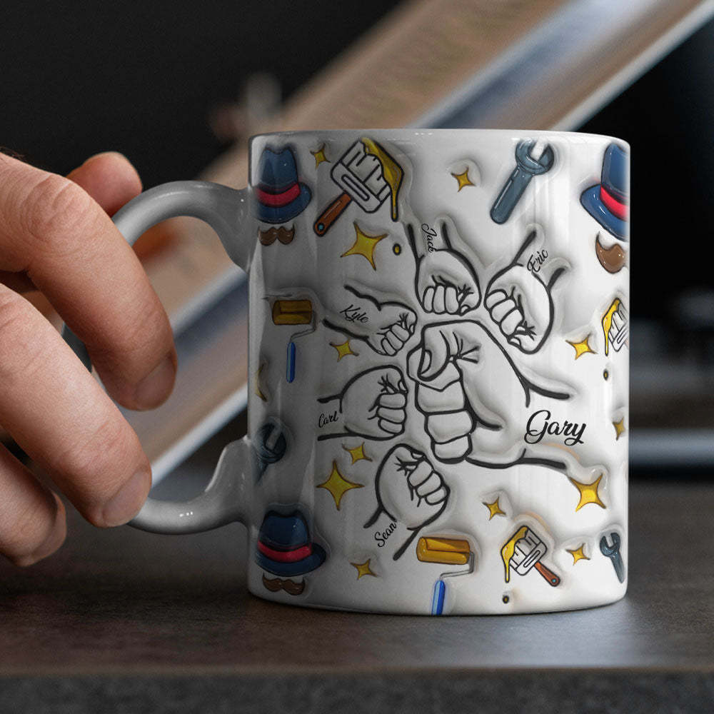 Father's Day Gifts Custom 1-6 Kids Personalized Names 3D Inflated Effect Printed Coffee Mug - PhotoBoxer