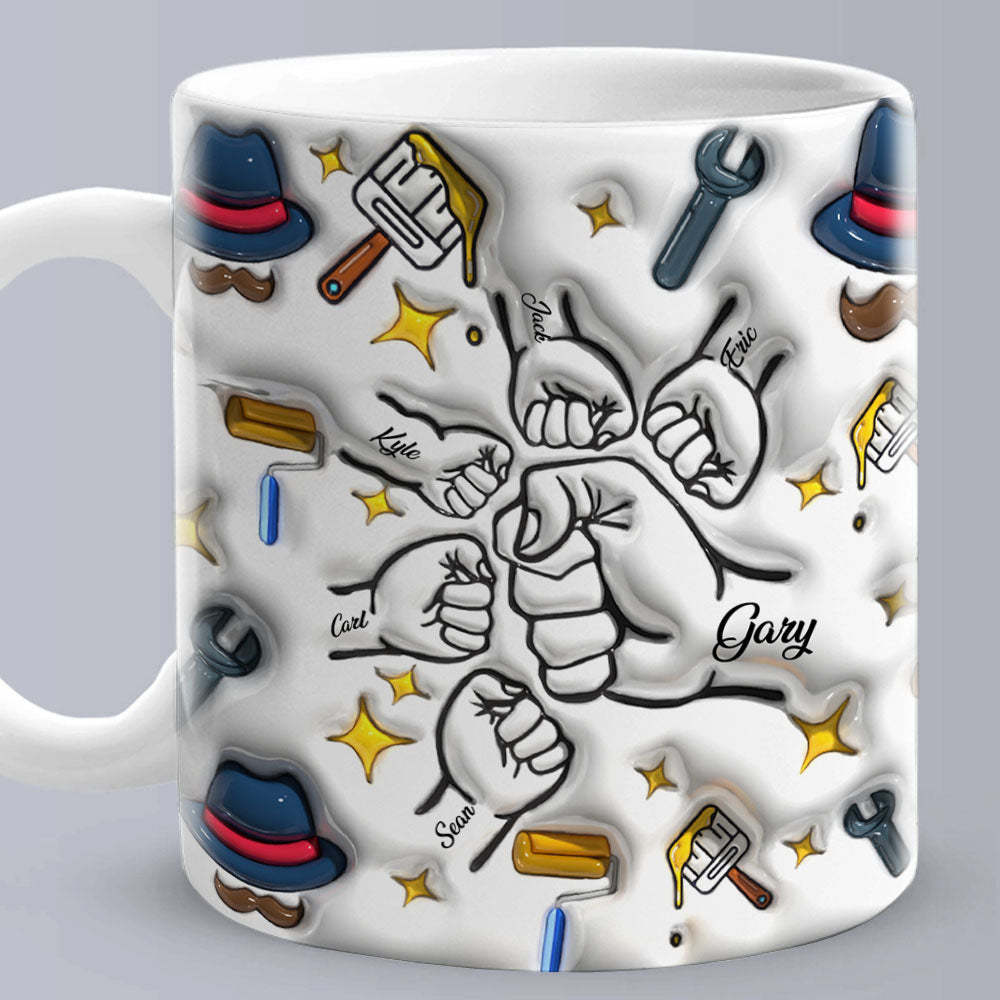 Father's Day Gifts Custom 1-6 Kids Personalized Names 3D Inflated Effect Printed Coffee Mug - PhotoBoxer