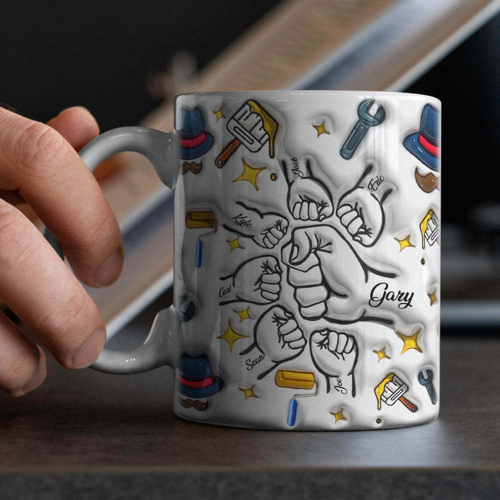 Father's Day Gifts Custom 1-6 Kids Personalized Names 3D Inflated Effect Printed Coffee Mug - PhotoBoxer