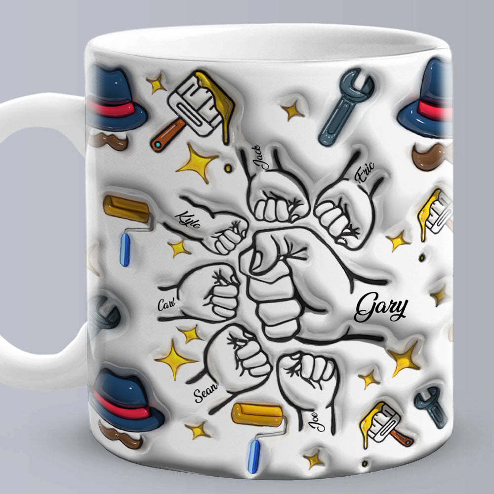 Father's Day Gifts Custom 1-6 Kids Personalized Names 3D Inflated Effect Printed Coffee Mug - PhotoBoxer