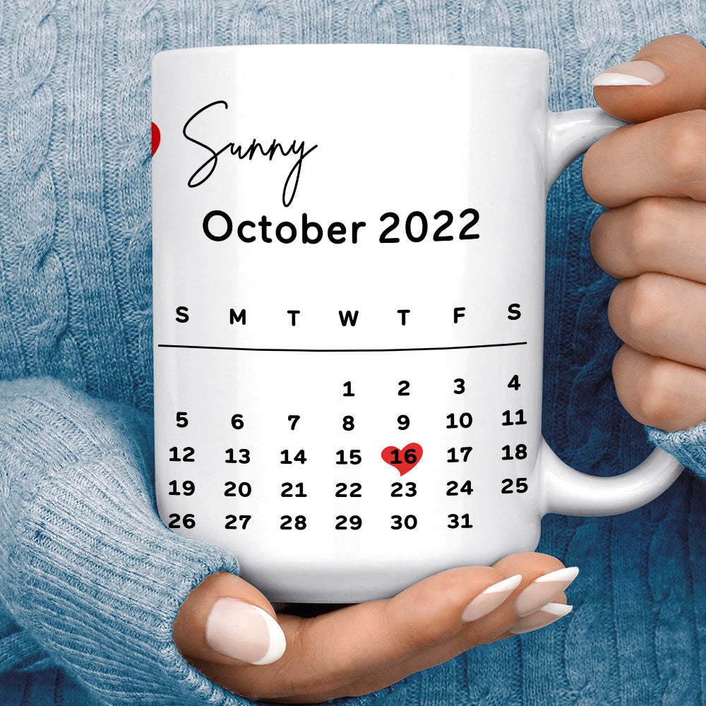 Custom Photo Personalized Calendar and Spotify Code Printed Coffee Mug Gifts for Him - PhotoBoxer