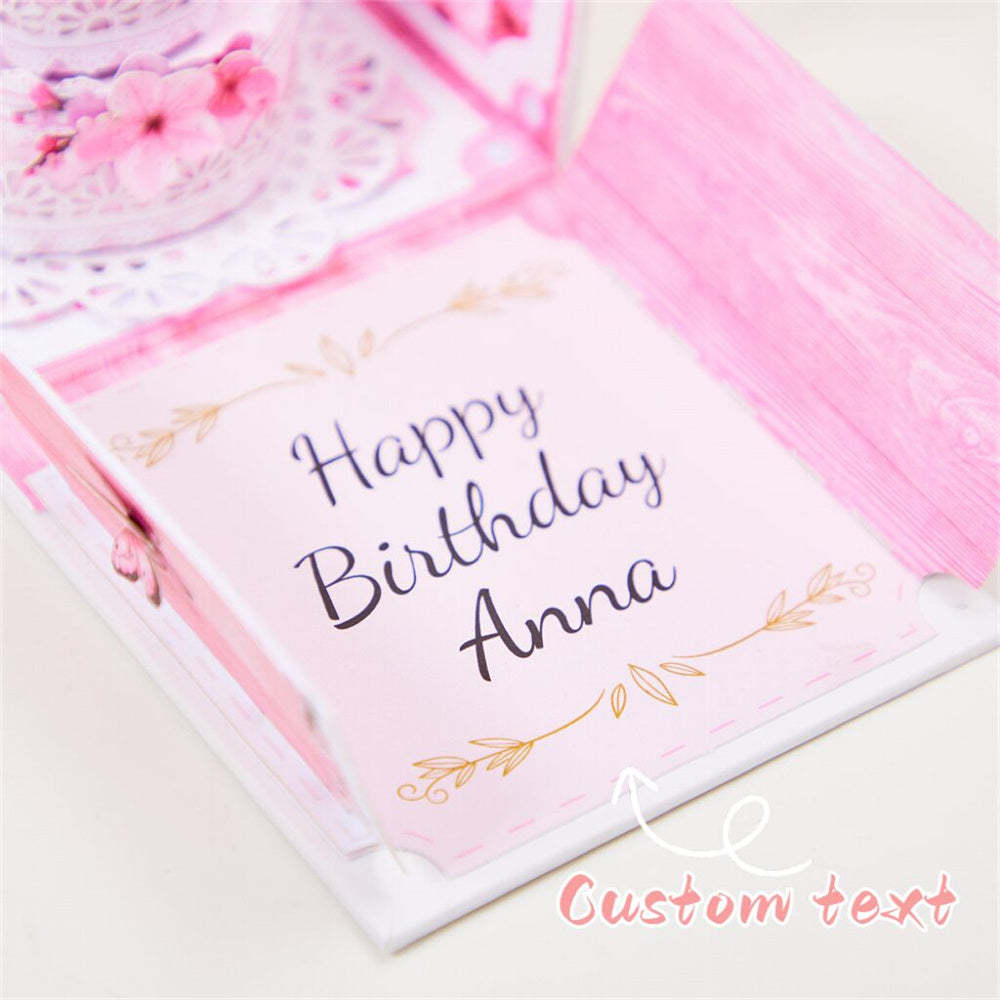 Personalized Birthday Exploding Surprise Box Card Custom Cherry Blossoms 3D Pop-Up Greeting Card - PhotoBoxer