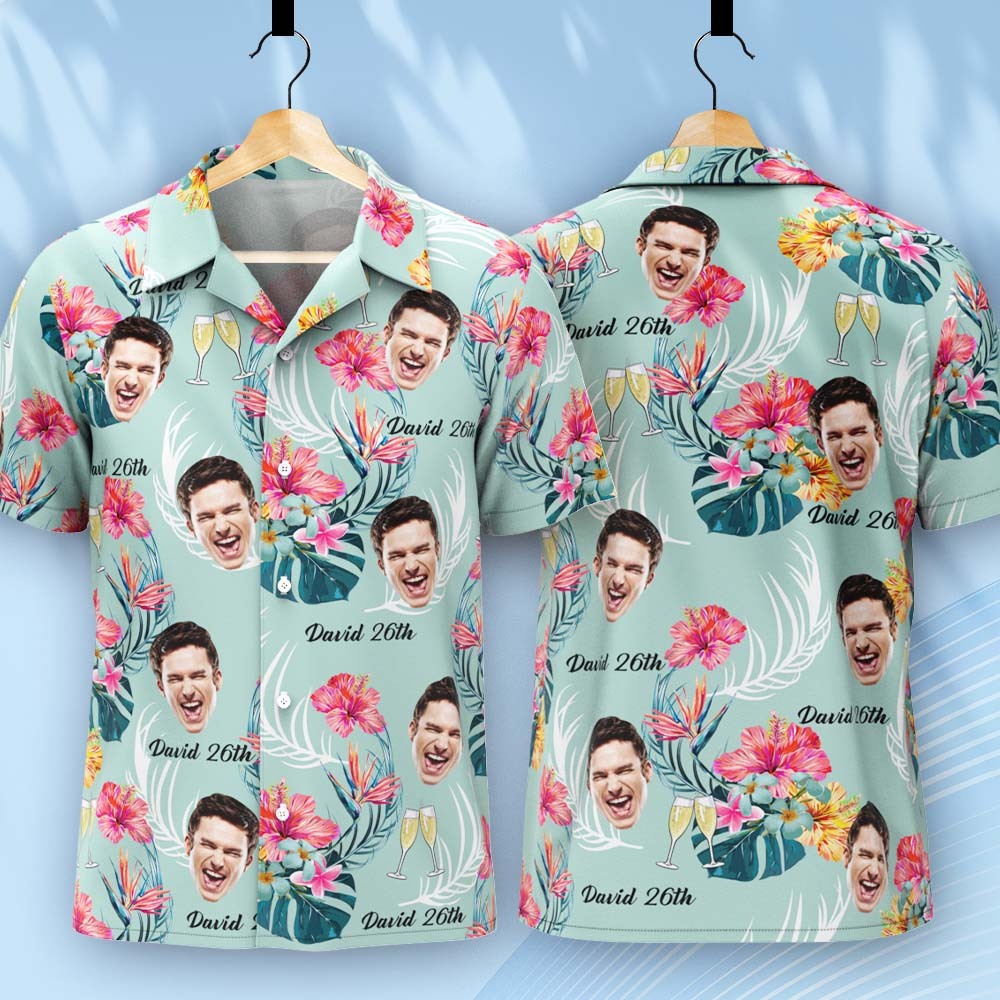 Custom Face Hawaiian Shirt Birthday Text And Photo Hawaiian Shirt David 26th Birthday Shirt - PhotoBoxer