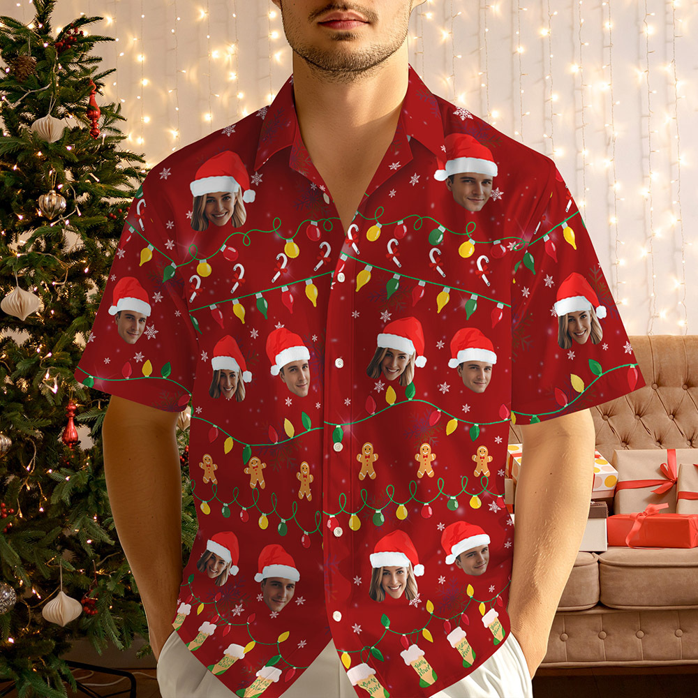 Personalized Christmas Face Hawaiian Shirt, Custom Photo Print Shirt, Funny Holiday Party Outfit, Unique Family Christmas Gift for Family, Couple, Friends