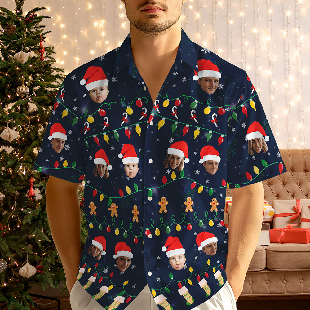 Personalized Christmas Face Hawaiian Shirt, Custom Photo Print Shirt, Funny Holiday Party Outfit, Unique Family Christmas Gift for Family, Couple, Friends