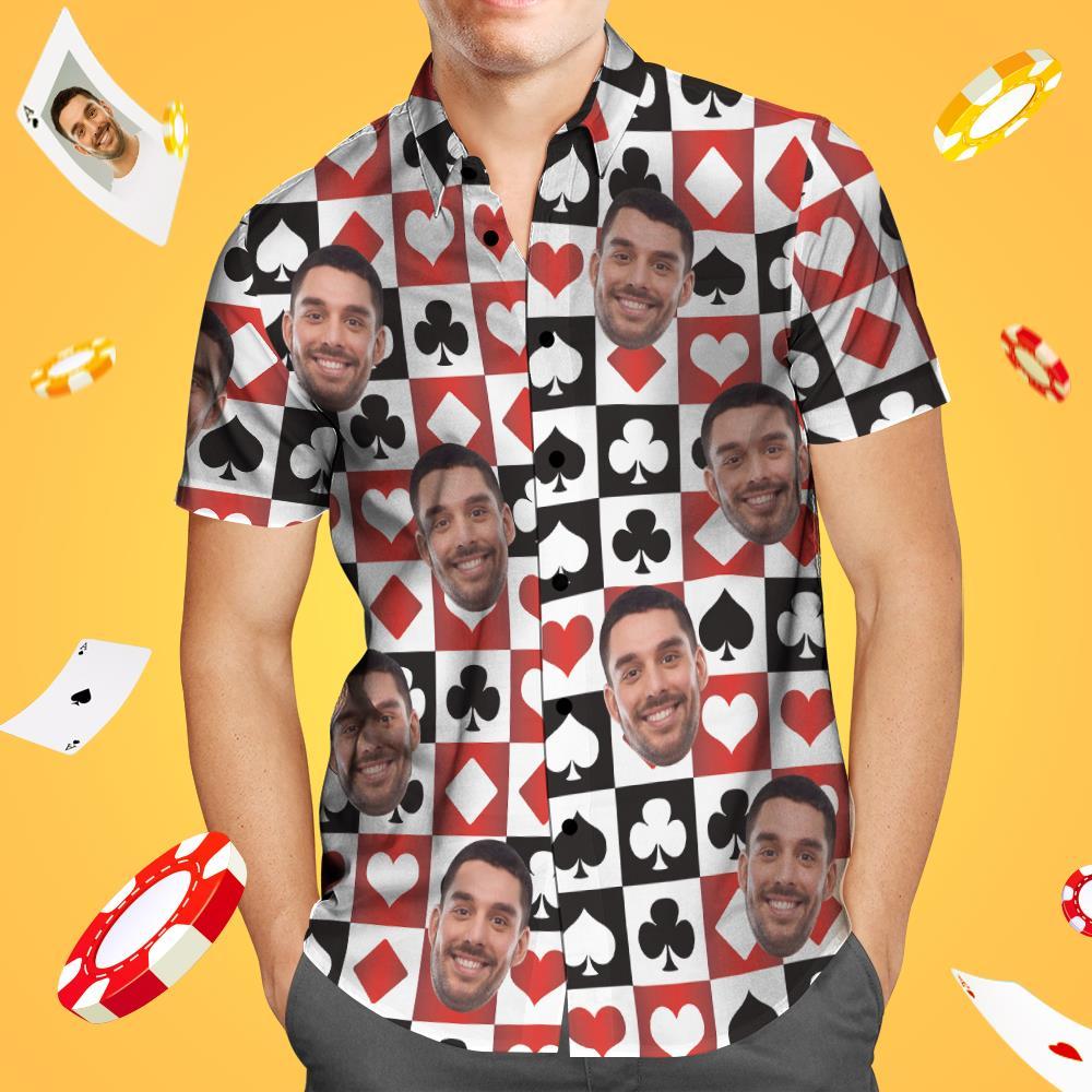 Custom Face Hawaiian Shirt Card Pattern Aloha Beach Shirt Gift for Him