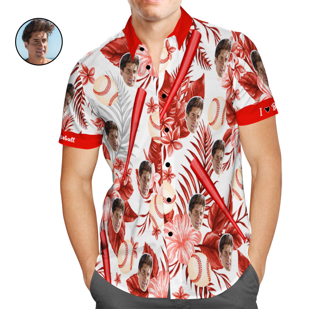 Custom Men's Baseball Hawaiian Shirts Red Flower Style Aloha Beach Shirt For Men Summer Gift