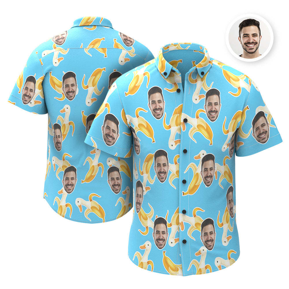 Custom Face Hawaiian Shirt Personalized Photo Banana Duck Summer Shirts for Men - Blue