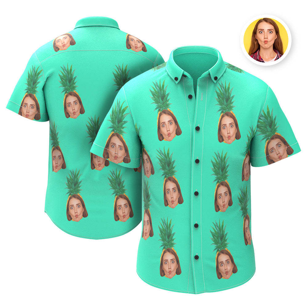 Custom Face Hawaiian Shirt Personalized Photo Pineapple Summer Shirts for Men - Green