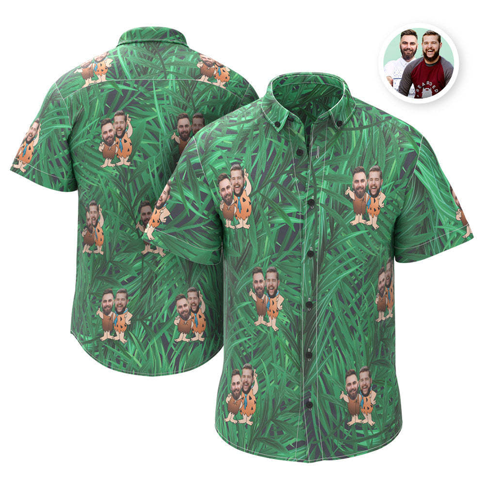 Custom Face Hawaiian Shirt Personalized Cartoon Summer Shirts - Green Leaves