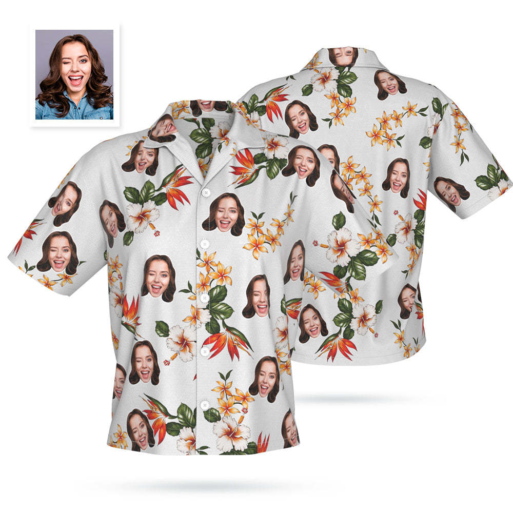 Custom Face Hawaiian Shirt Personalized Photo Summer Shirts for Women - Flowers