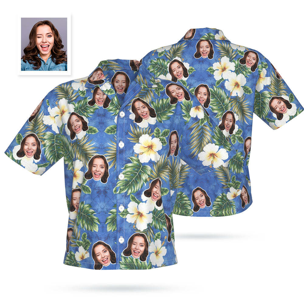 Custom Face Hawaiian Shirt Personalized Photo Summer Shirts for Women - Hibiscus
