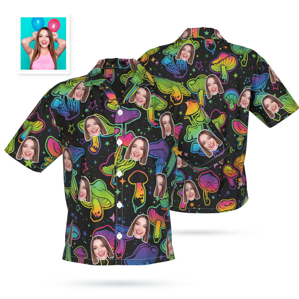 Custom Face Hawaiian Shirt Personalized Photo Summer Shirts for Women - Mushrooms