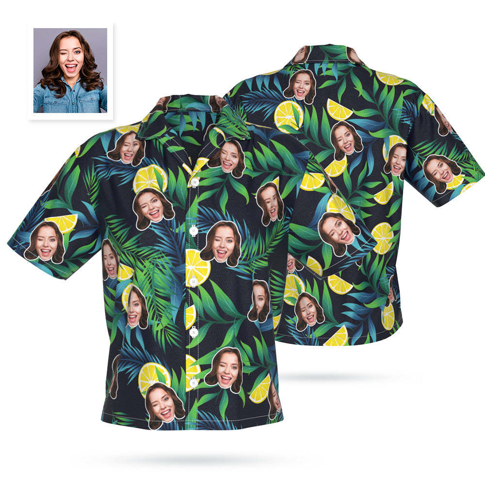 Custom Face Hawaiian Shirt Personalized Photo Summer Shirts for Women - Lemon
