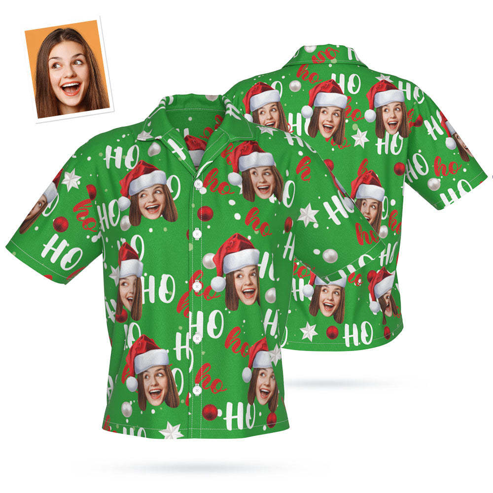 Custom Face Hawaiian Shirt Personalized Women's Photo Christmas Shirt Gift for Her - HO