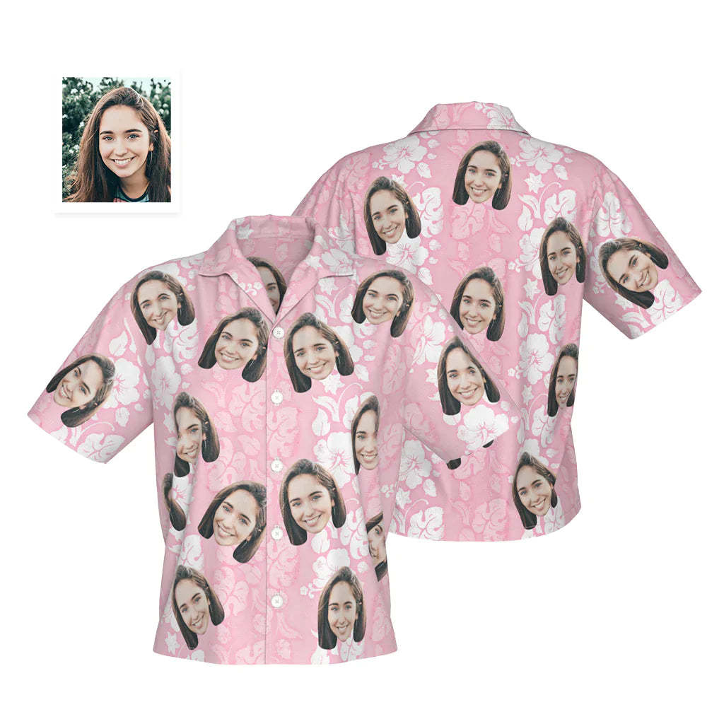 Custom Face Hawaiian Shirt Personalized Women's Photo Shirt Valentine's Day Gift for Her Honolulu Leis