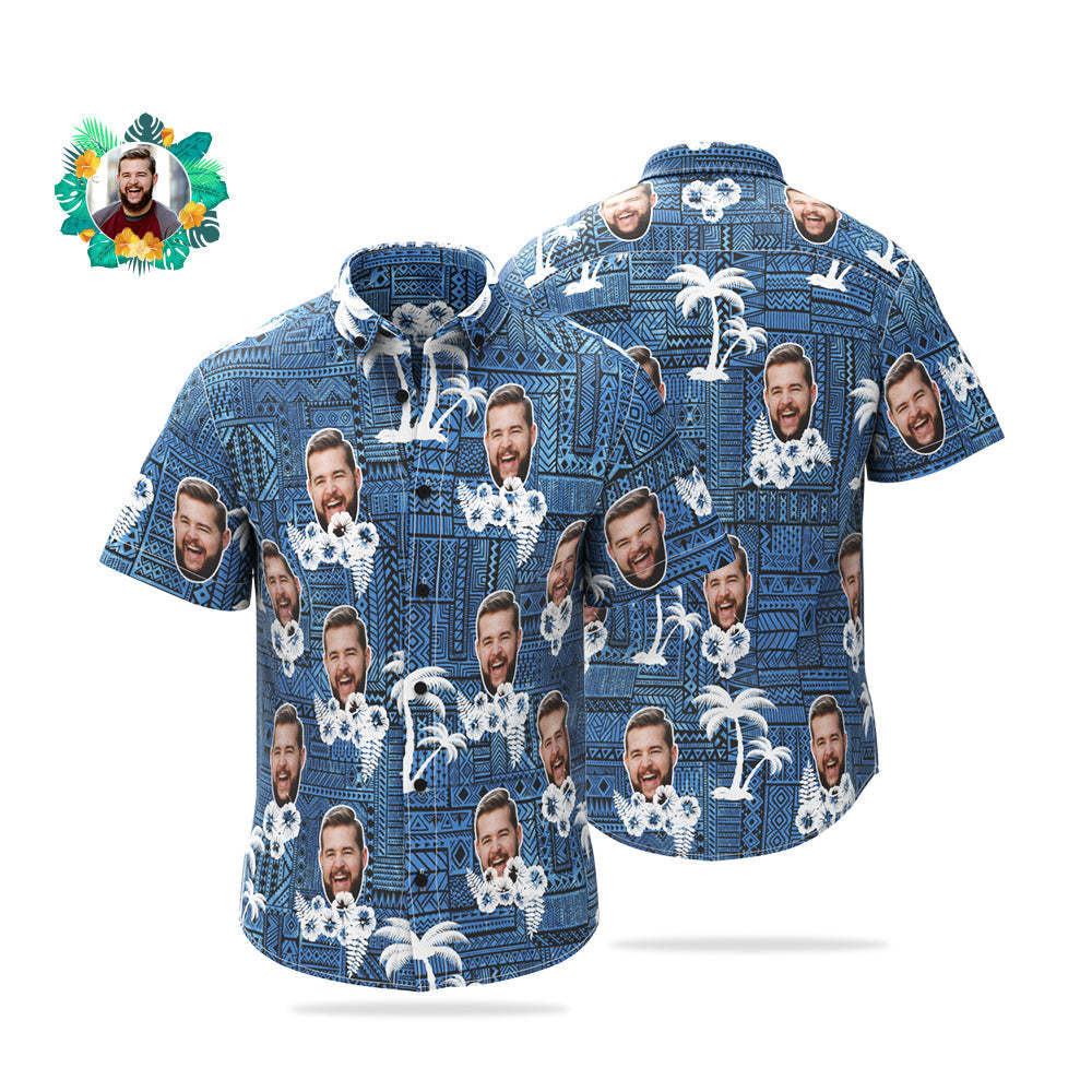 Custom Face Hawaiian Shirt Personalized Photo Summer Shirts for Men - Coconut Tree