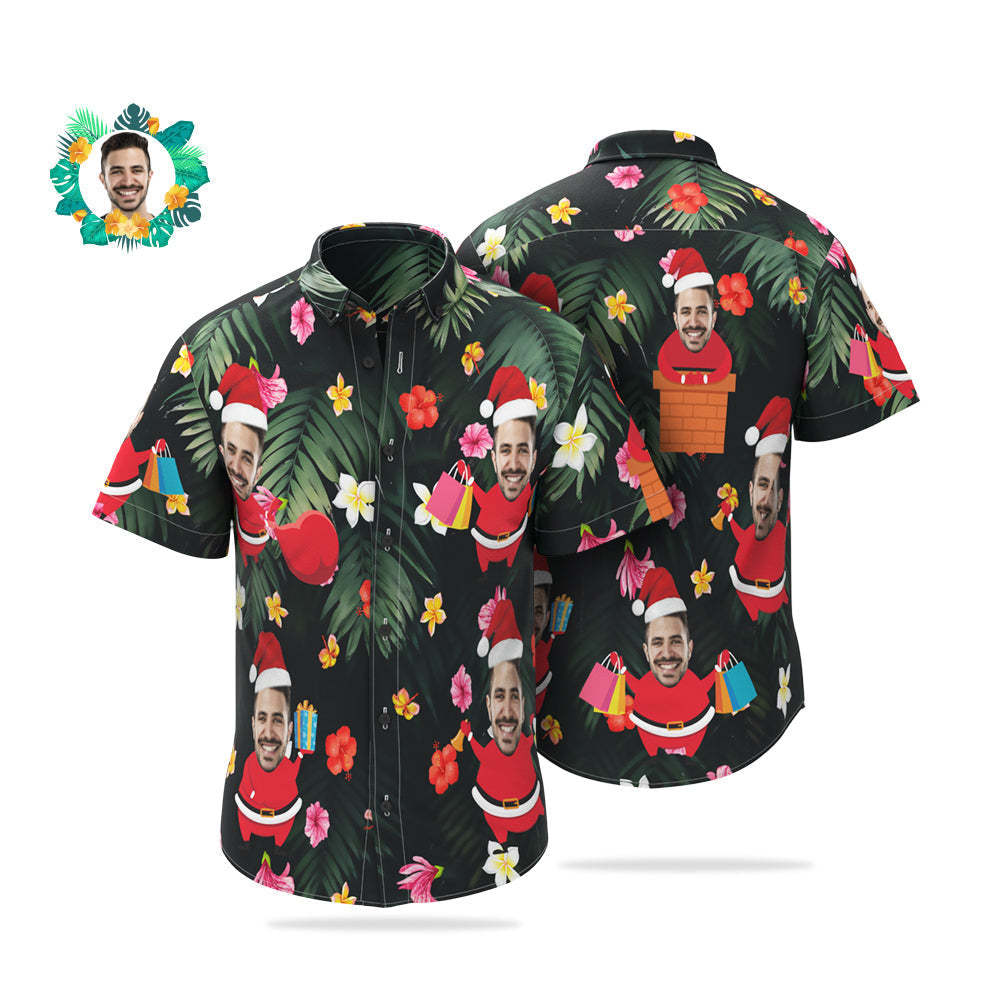 Custom Face Hawaiian Shirts Personalized Photo Santa Claus Christmas Shirt For Men