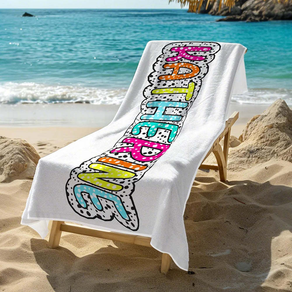 Personalized Dalmatian Dots Beach Towel with Rainbow Name Summer Vacation Bridesmaid Party Gift for Her - PhotoBoxer
