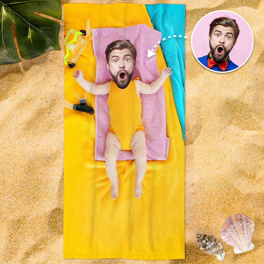 Custom Photo Face Beach Towel Face Towel With Your Dream Body Best Friend Gift 80*160cm - PhotoBoxer