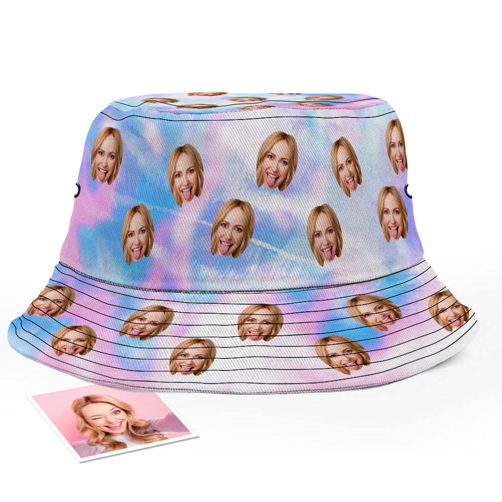 Custom Face Tie-Dye Bucket Hat Unisex Photo Personalize Summer Cap Hiking Beach Pink Sports Hats Gift for Lover