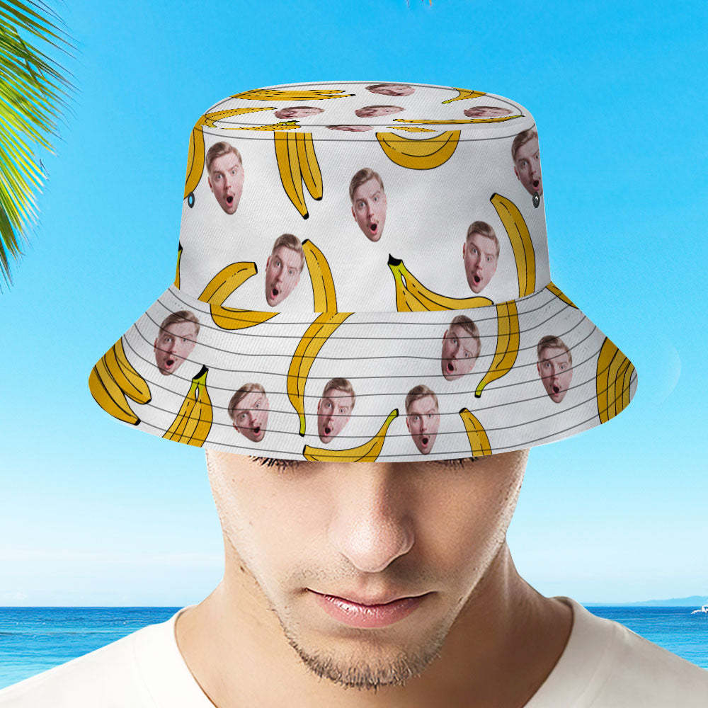 Custom Face Bucket Hat Unisex Personalized Photo Summer Cap Banana Hiking Beach Hats Gift for Lover