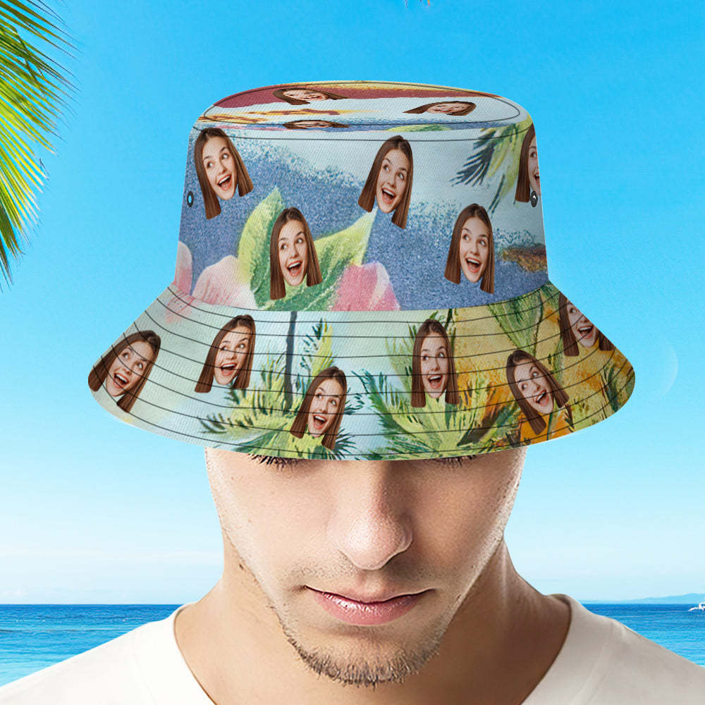 Custom Face Bucket Hat Unisex Personalized Photo Summer Cap Hiking Beach Hats - Tropical Flowers