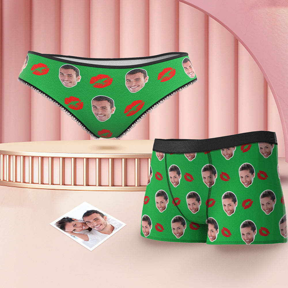 Custom Face Couple Matching Underwear Red Lipstick Personalized Colorful Funny Underwear Gift for Lovers