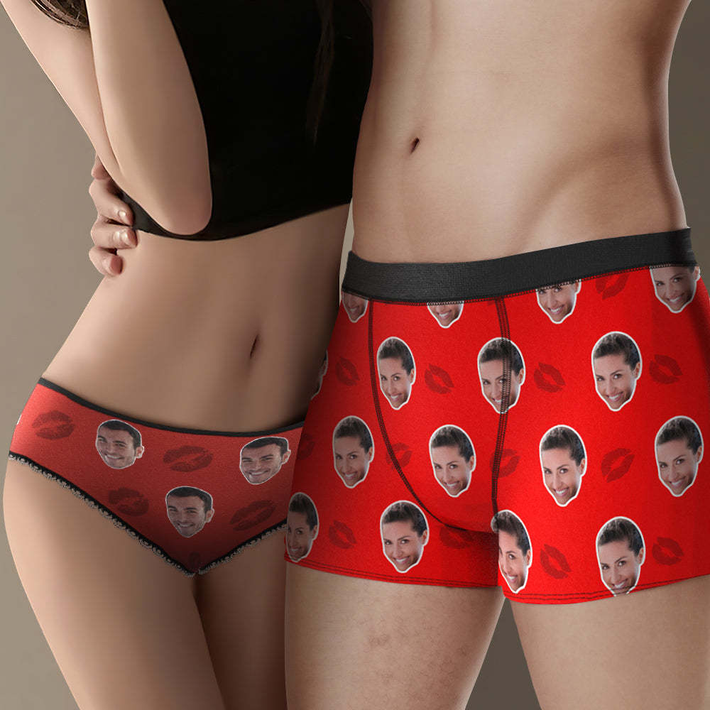 Custom Face Couple Matching Underwear Red Lipstick Personalized Colorful Funny Underwear Gift for Lovers
