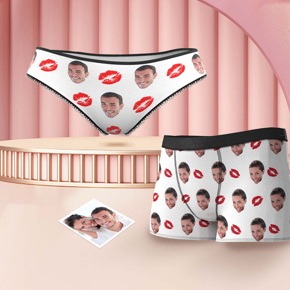 Custom Face Couple Matching Underwear Red Lipstick Personalized Funny Underwear Gift for Lovers