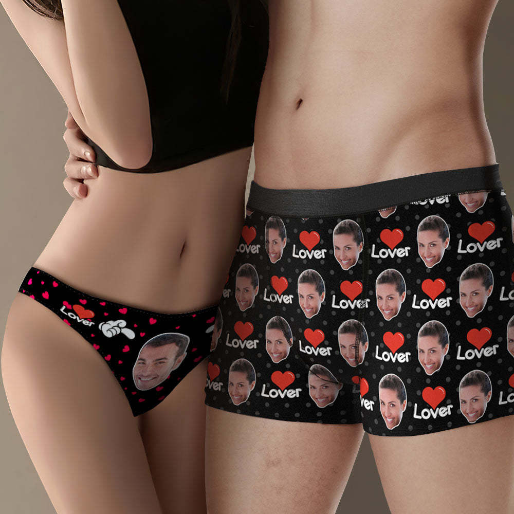 Custom Face Couple Matching Underwear Sweet Lover Personalized Funny Underwear Valentine's Day Gift