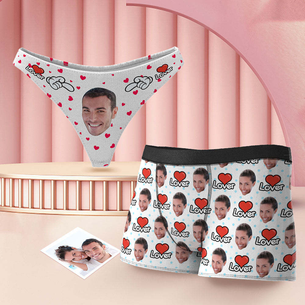 Custom Face Couple Matching Underwear Sweet Lover Personalized Funny Underwear Valentine's Day Gift