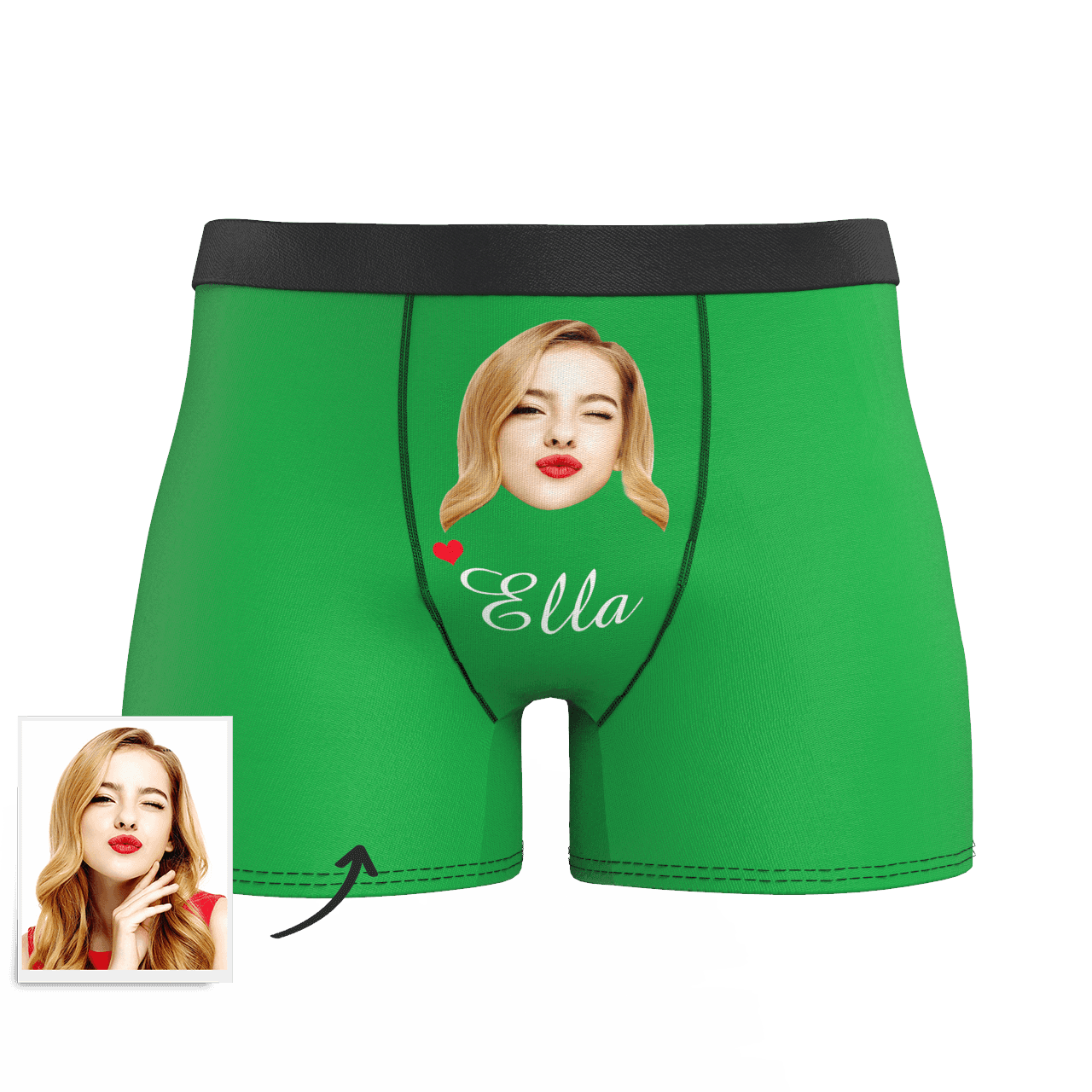Green Custom Men's Face And Name Colorful Boxer Shorts
