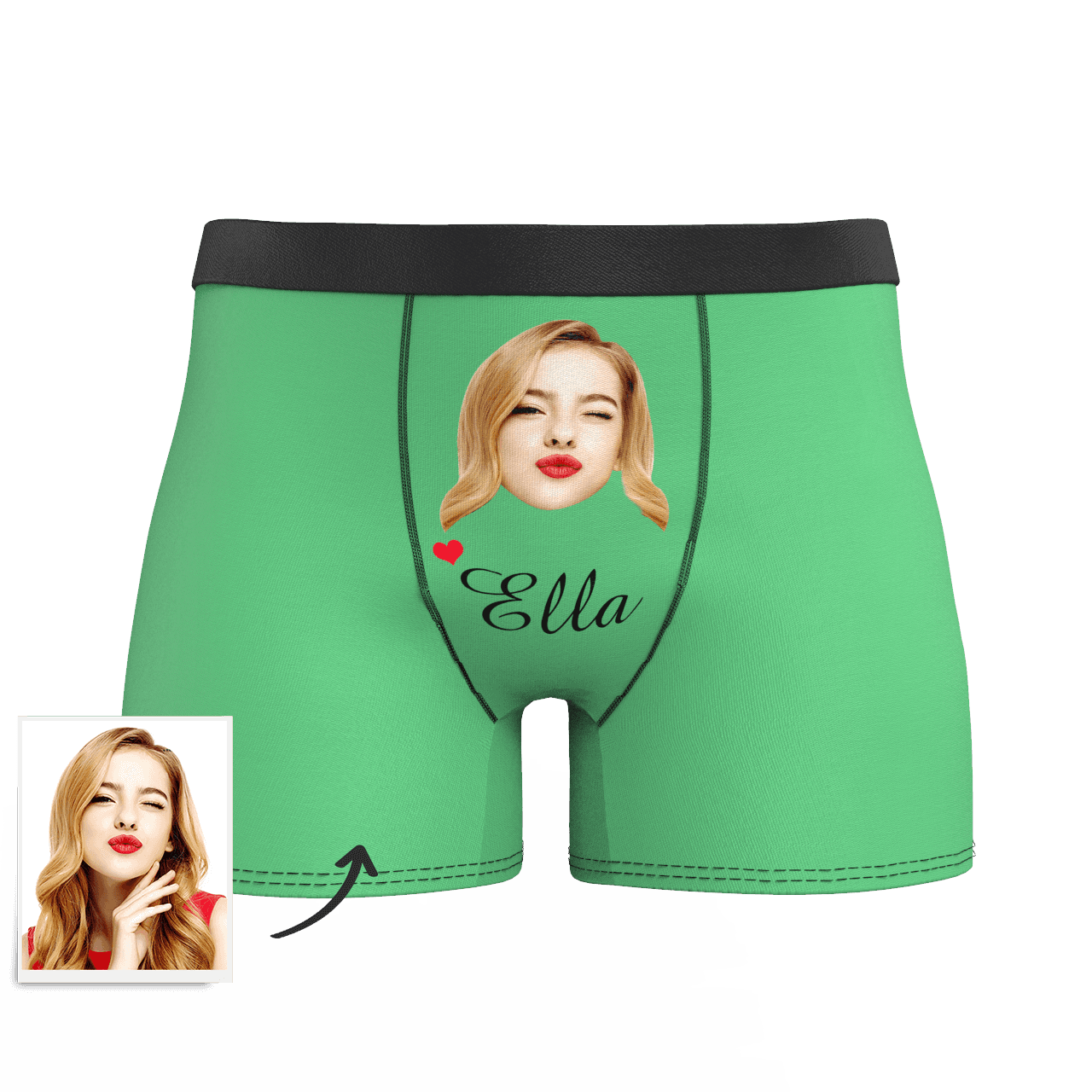 Light Green Custom Men's Face And Name Colorful Boxer Shorts