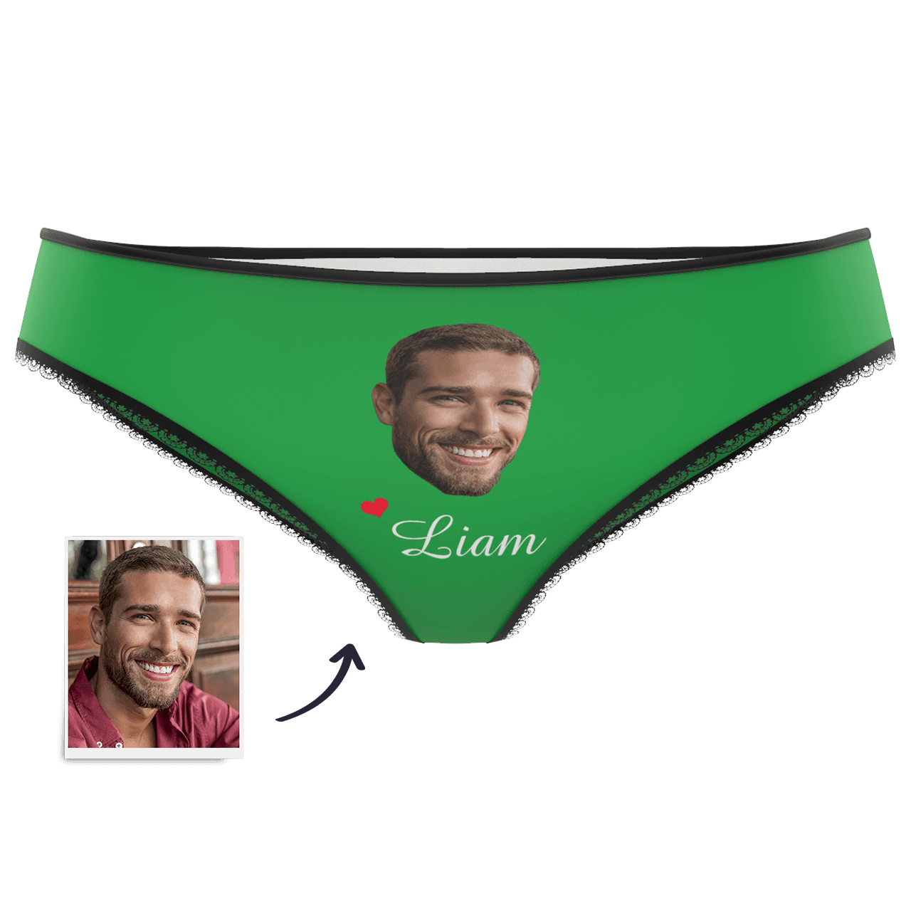 Green Couple Plain Women's Custom Face And Name Colorful Panties