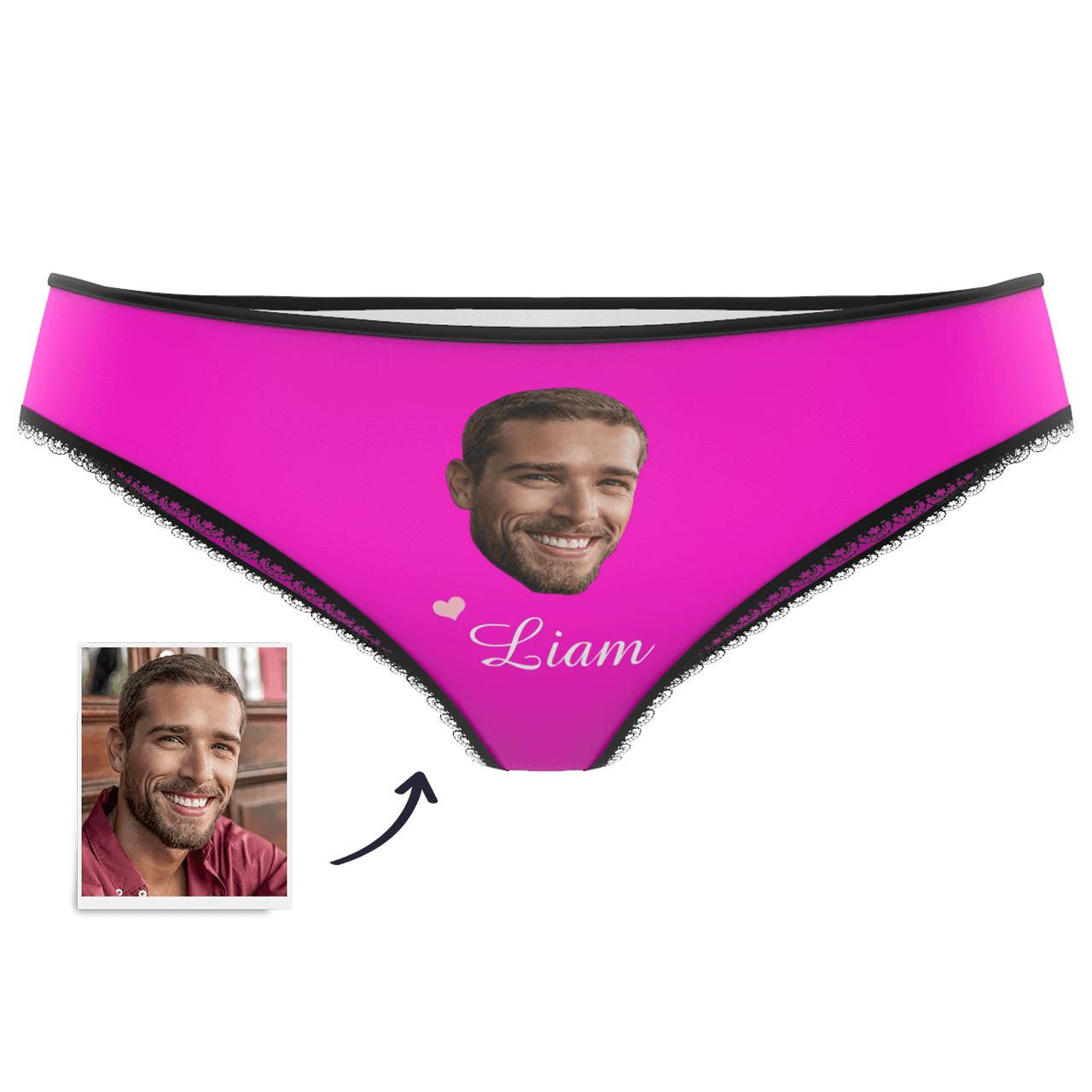 Pink Couple Plain Women's Custom Face And Name Colorful Panties