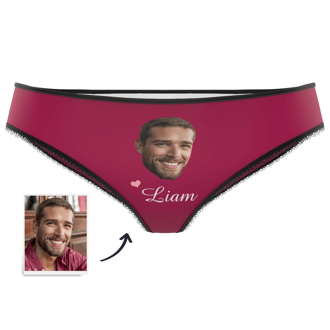 Red Couple Plain Women's Custom Face And Name Colorful Panties