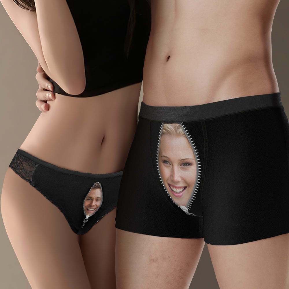 Custom Face Matching Underwear for Couples Zipper Style Valentine's Day Gift