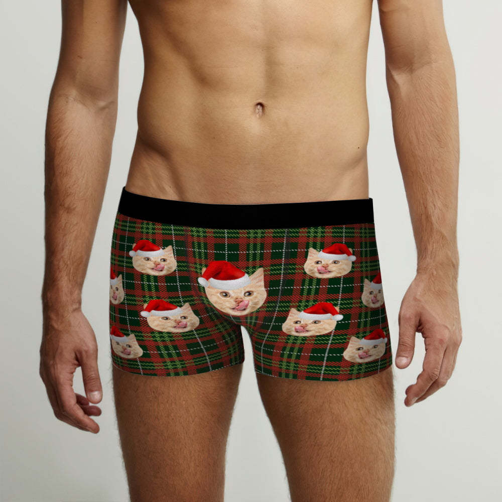 Custom Face Men's Boxers Briefs Personalised Men's Christmas Shorts Gift With Photo Check Pattern