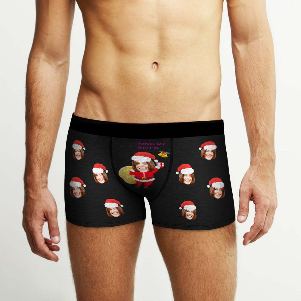 Custom Face Boxers Christmas Briefs Personalized Mens Underwear Funny Santa Claus Ring My Bells