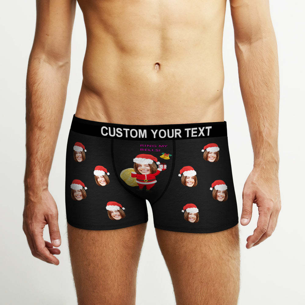 Custom Face Boxers Christmas Briefs Personalized Mens Underwear Funny Santa Claus Ring My Bells