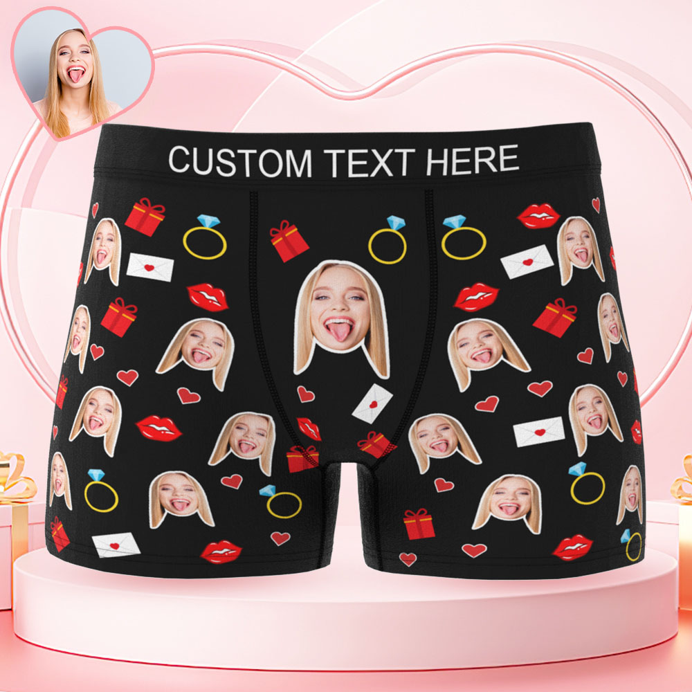 Custom Face Boxer with Text Inscribed Waist, Personalized Face Boxer Briefs, Valentine’s Day Gift for Him