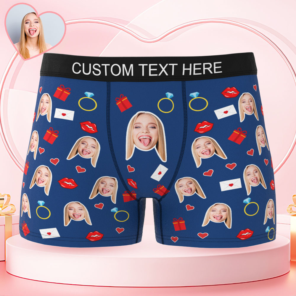 Custom Face Boxer with Text Inscribed Waist, Personalized Face Boxer Briefs, Valentine’s Day Gift for Him - PhotoBoxer