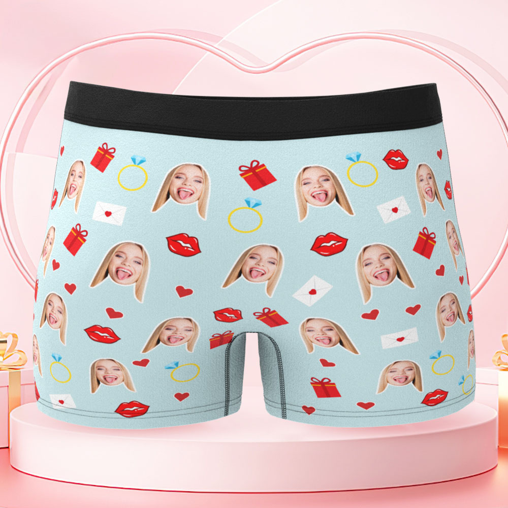 Custom Face Boxer with Text Inscribed Waist, Personalized Face Boxer Briefs, Valentine’s Day Gift for Him - PhotoBoxer