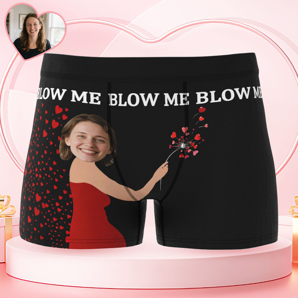 Custom Photo Men's Boxers Woman Face Blow Dandelion Funny Boxer Shorts For Men, Blow Me Boxer Men, Valentine Day Gift For Husband Boyfriend