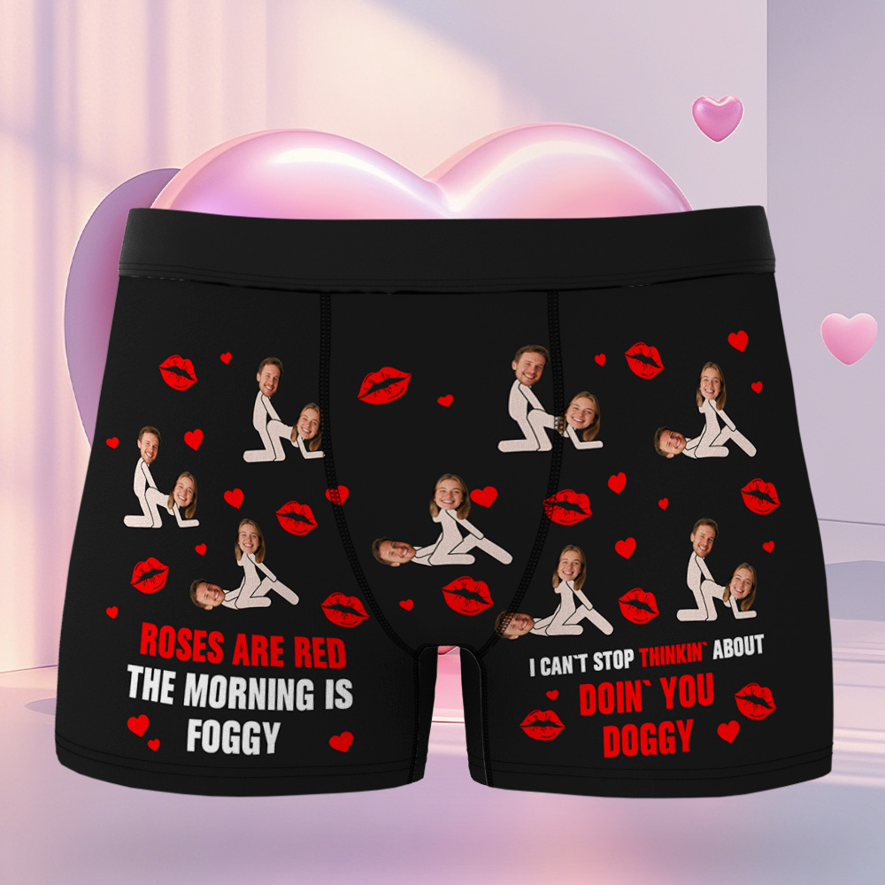 Personalized Funny Couple Boxer Briefs, Custom Face Valentine’s Day Underwear with Romantic & Cheeky Love Print, Valentine’s Day Gift for Him - PhotoBoxer